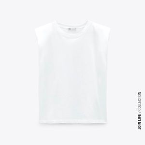 White Zara Shoulder Padded Top NWT Small